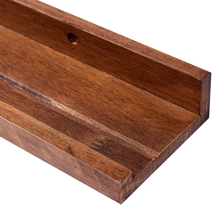 AZSKY Floating Wood Wall Shelves Light Walnut 48 Inch Long Hanging Picture Photo Ledge Shelf Rustic Modern Narrow Shelves for Wall Decor Storage and Display Nursery Book Shelves a Set of 3-CubbioJoy