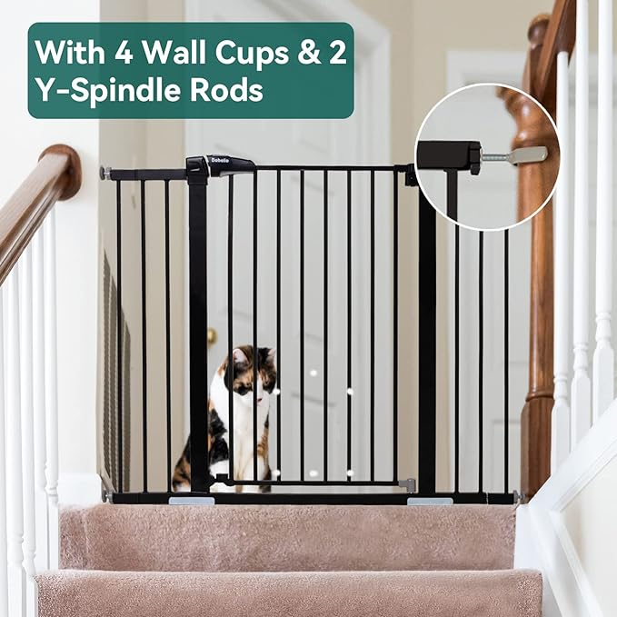 BABELIO 36" Tall Baby Gate, 29-48" Auto-Close & Pressure Mounted, Black Steel Dog Gate for Stairs & Doorways-CubbioJoy