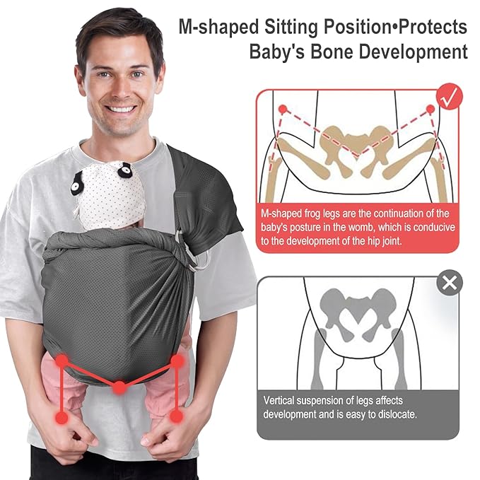 CUBY Water Baby Sling Carrier Lightweight Breathable Mesh Baby Wraps Carrier Adjustable Ring Sling Quick-Drying Baby Carriers Sling for Newborn Toddler Summer Swimming Pool Beach(Dark Gray)-CubbioJoy