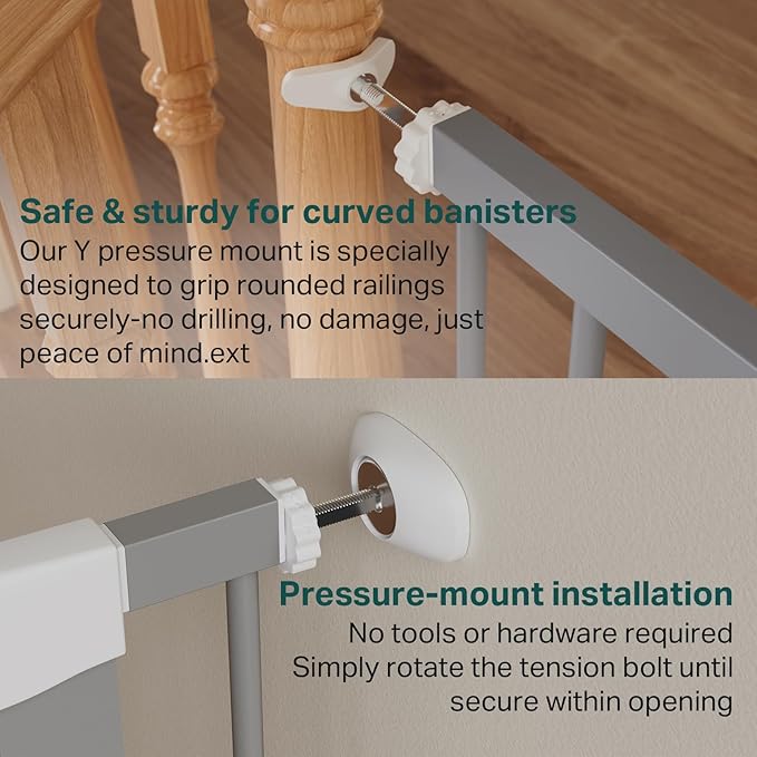 Cumbor 29.7"-51.5" Extra Wide Baby Gate for Stairs, Mom's Choice Awards Winner-Dog Gates for Doorways, Pressure Mounted Walk Through Pet Gate Indoor, Safety Auto-Close Child Gate for Kids, Gray-CubbioJoy