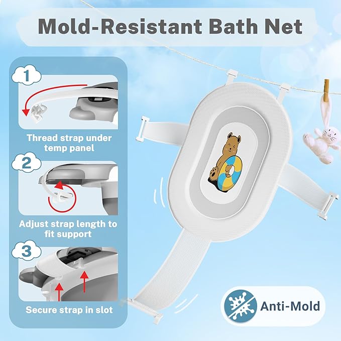 AVIDOR Baby Bathtub,Collapsible Bathtub for Newborn to Toddler,Durable Essential Infant Bath Tub,Portable Travel Baby Tub with Soft Cushion,No-Slip Hanging and Detachable(Grey)-CubbioJoy