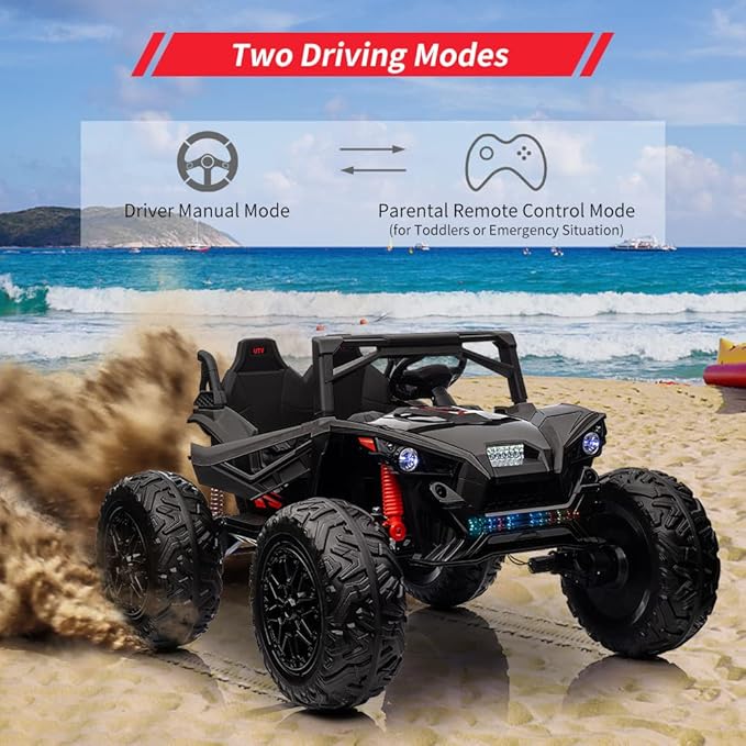 2 Seaters 24V Ride on UTV with Remote Control,10AH Battery, 400W Powerful Motors with 17" EVA Wheels, 20.5“ Seat Width Electric Ride Toy with Metal Suspension,LED Lights,Music,Horn (Black)-CubbioJoy