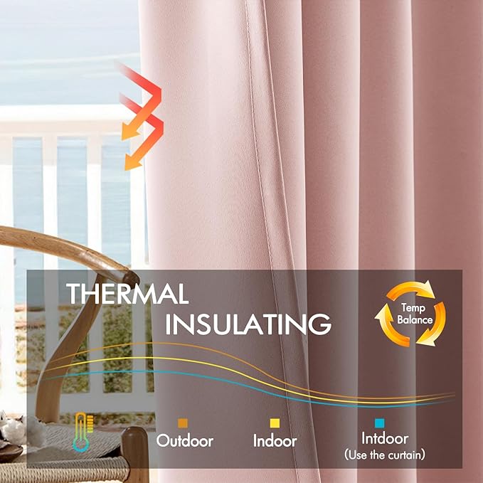 ANRODUO Light Pink Blackout Curtains for Girls Bedroom Living Room, Back Tab Rod Pocket Pinch Pleated Thermal Insulated Room Darkening Curtains 102 Inches Long 2 Panels, 52 x 102 Inch-CubbioJoy