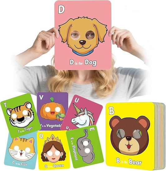 2025 New Alphabet ABC Flash Cards with Animal Masks, 26 Pcs Animal mask Alphabet Cards, Interactive Education Games, Learn Letters, English Phrases-CubbioJoy