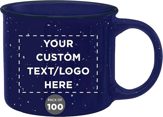 DISCOUNT PROMOS Custom Ceramic Campfire Coffee Mugs 13 oz. Set of 100, Personalized Bulk Pack - Perfect for Tea, Espresso, Cappuccino, Hot Cocoa - Blue-CubbioJoy