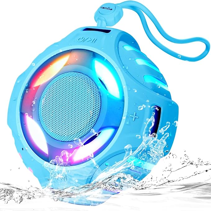 comiso Shower Bluetooth Speaker, IP67 Waterproof Speaker with LED Light, Portable Speakers with True Wireless Stereo, Floating, 2000mAh, Built-in-Mic, Ideal for Travel, Beach, Gifts for Unisex.-CubbioJoy