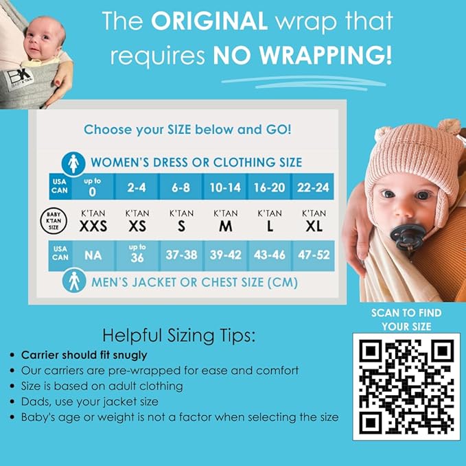 Active Yoga Baby K'tan Baby Carrier Wrap: #1 Easy Pre-Wrapped Baby Sling | Soft Yoga Fabric | UVA/UVB Infant Sun Protection | Breathable Quick Drying | Newborn to Toddler up to 35lb (See Size Chart)-CubbioJoy