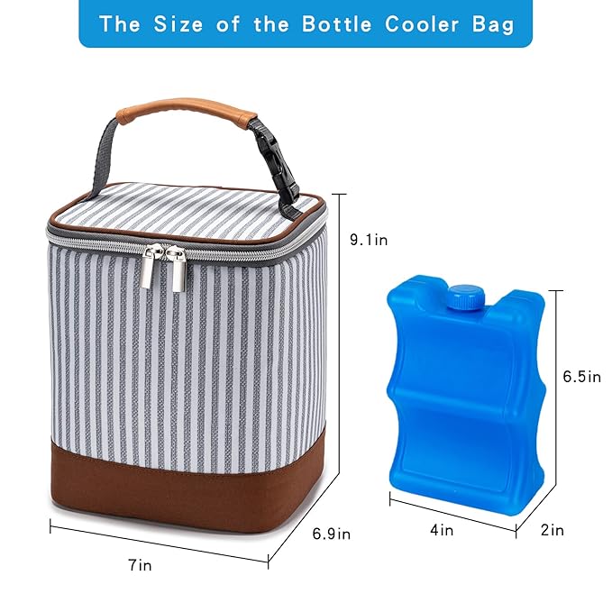 Breast Milk Cooler Bag with Ice Pack Fits 4 Baby Bottles Up to 9 Ounce, Baby Bottle Bag Great for Nursing Mom Daycare, Strap-CubbioJoy