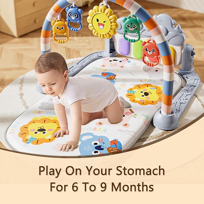 Alive Lovely Baby Gyms Play Mats, Musical Activity Center Baby Piano Gym Mat, Music and Lights Tummy Time Padded Mat for Newborn Newborn 0 to 3 6 9 12 Months-CubbioJoy