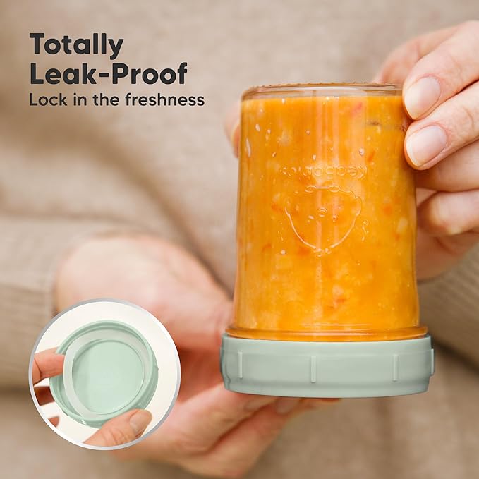 KeaBabies 4pk 8oz Glass Baby Food Containers with Lids - Leak-Proof, Microwavable Small Glass Jars, Baby Purees & Toddler Snack Storage Containers, BPA-Free, Dishwasher & Freezer Safe (Sage)-CubbioJoy