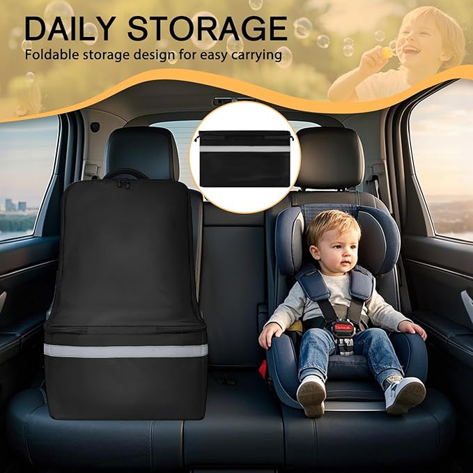 Car Seat Travel Bag for Airplane,Infant Seat Travel Bag with Shoulder Strap,Padded Car Seats Backpack with Reflective Stripes,Large Carseat Carrier Bag Travel Car Seat Cover, Black-CubbioJoy