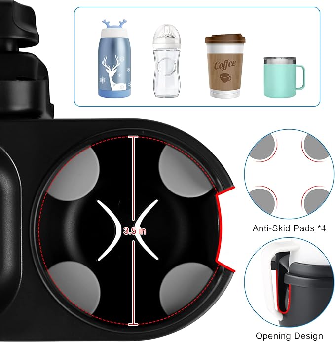 Accmor Stroller Cup Holder with Tray, Universal Cup Holder, Bike Bottle Holder, 360° Rotatable Large Caliber Drinks Holder for Stroller, Bike, Wheelchair, Walker-CubbioJoy