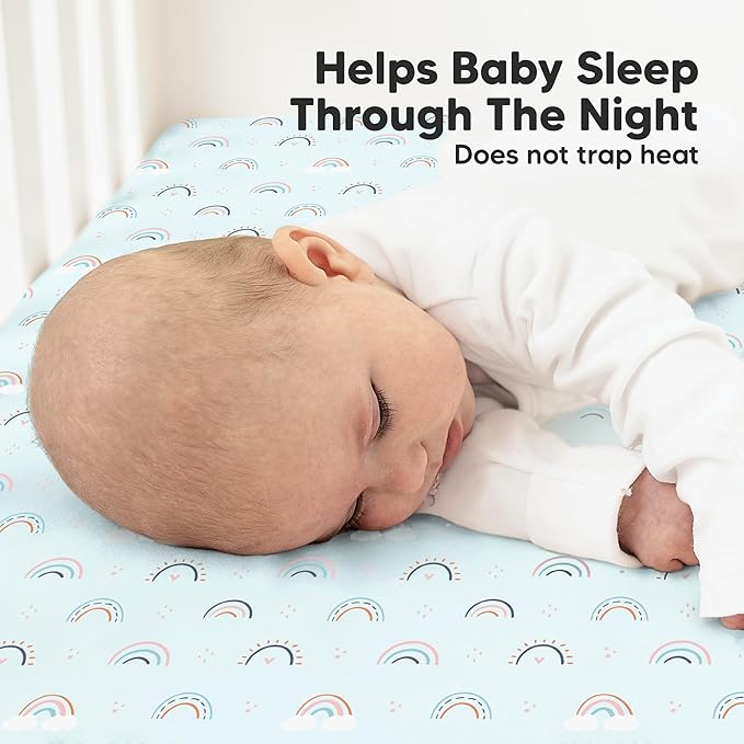 KeaBabies 2-Pack Organic Crib Sheets for Boys, Girls - 52x28 Fitted Crib Mattress Sheet Neutral, Breathable Jersey Cotton Cover for Baby Bed, Toddler Mattress, Soft & Cute Prints (Jolly Rainbow)-CubbioJoy