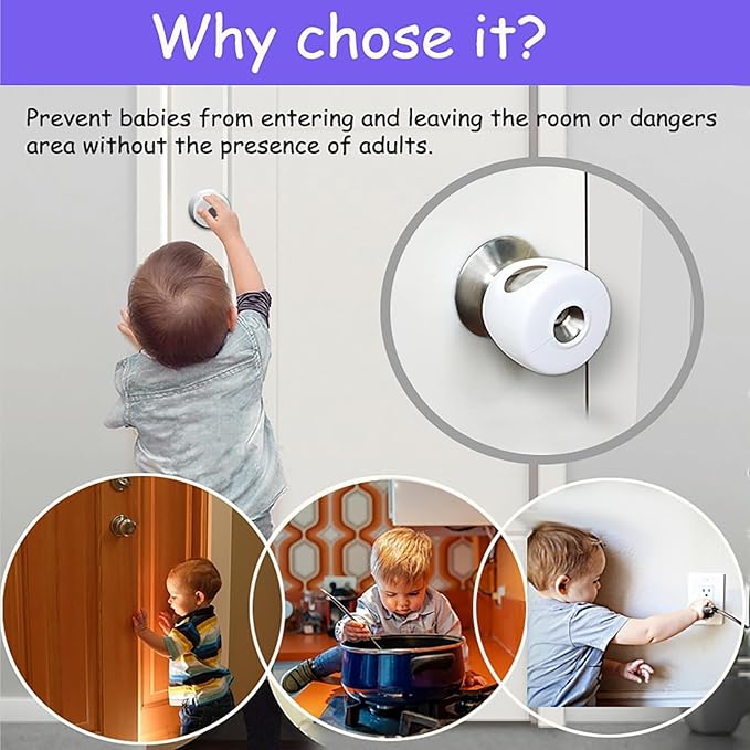 Child Proof Door Knob Covers, 4Pack Door Knob Safety Cover for Kids, Door Locks for Kids Safety, Toddler Door Knob Cover-CubbioJoy