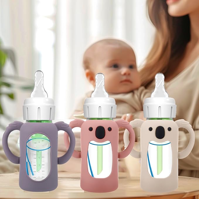 BUSOHA 3 Pack Koalas Silicone Sleeves for Dr. Brown's Glass Baby Bottles - Drop Protection Baby Bottle Sleeves Compatible with Dr Brown Newborn Glass Bottles with Silicone Handles,4 oz-CubbioJoy