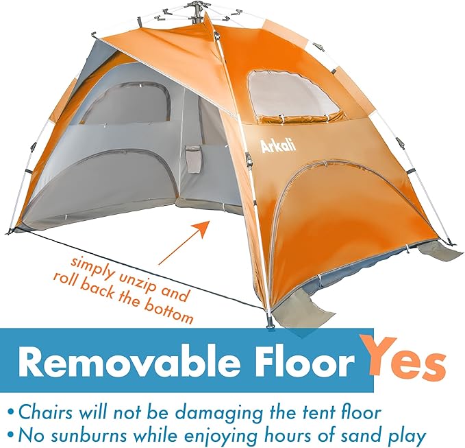 Beach Tent Pop Up Beach Sun Shade Tent with UPF 50+ UV Protection, Removable Floor Zippered Privacy & Ventilation Sun Shelter Family 3 to 4 Person-CubbioJoy