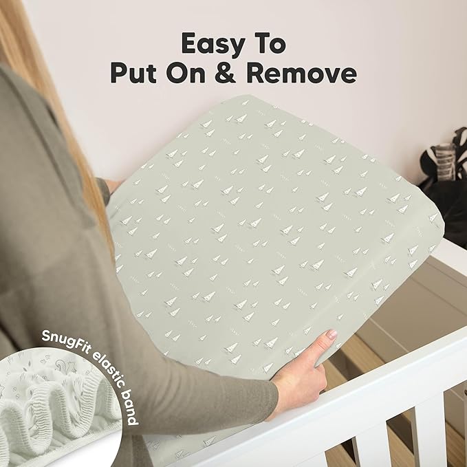 KeaBabies 2-Pack Organic Crib Sheets for Boys, Girls - 52x28 Fitted Crib Mattress Sheet Neutral, Breathable Jersey Cotton Cover for Baby Bed, Toddler Mattress, Soft & Cute Prints (Lune Mystic)-CubbioJoy