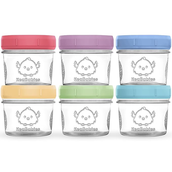 KeaBabies 6pk 4oz Glass Baby Food Containers with Lids - Leak-Proof, Microwavable Small Glass Jars, Baby Purees & Toddler Snack Storage Containers, BPA-Free, Dishwasher & Freezer Safe (Nord)-CubbioJoy