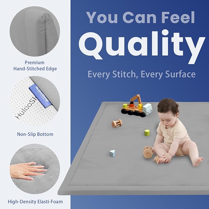 Baby Play Mat for Floor,1.3" Thick Memory foam Tummy Time Mat,79"×158“ Extra Large Soft Velvet Nursery Rug,Non Slip Safe for Crawling,Toddlers,Infants,kids,Tatami Style for Living Room(Light Grey)-CubbioJoy
