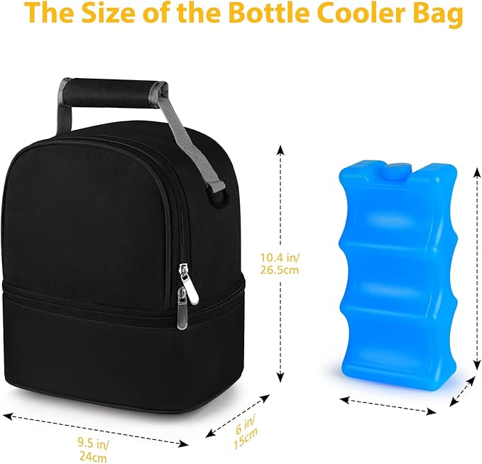 Accmor Breastmilk Cooler Bag with Ice Pack, Breast Pump Bag with Cooler Fits 6 Bottles, Double Layer Breast Milk Cooler Travel Bag for Nursing Mom Daycare, Work, Travel-CubbioJoy