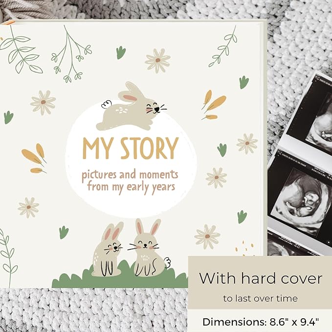 Baby Book Keepsake Gender Neutral to Paste Photos and Writing with +50 Pages and Stickers - Baby Memory Book from the First Year to 5th - Newborn Gifts, Baby Shower and Gender Reveal-CubbioJoy