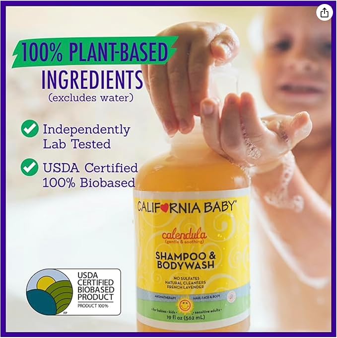 California Baby Calendula Baby Shampoo and Conditioner Set | 100% Plant-Based | 19oz Soothing Lavender Body Wash + 8.5oz Lavender Conditioner |-CubbioJoy
