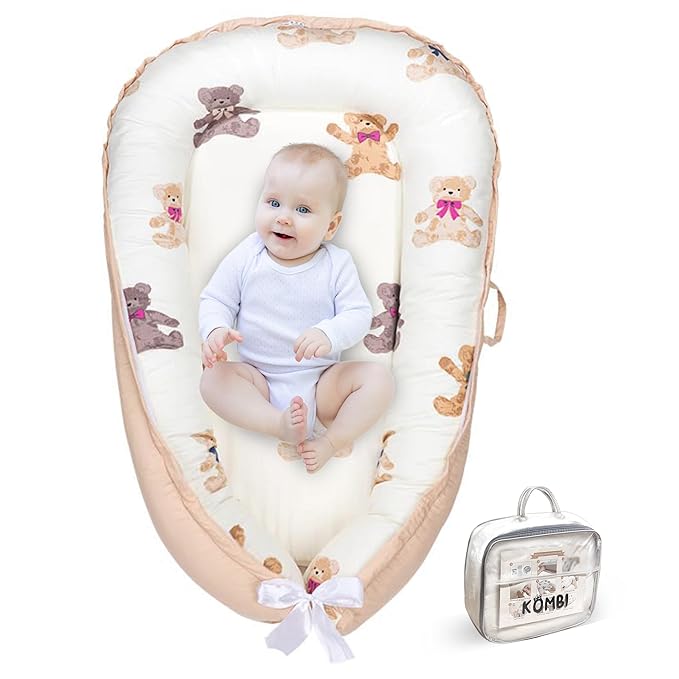 Baby Lounger - Baby Lounger for Newborn 0-24 Months, Breathable, Soft Cotton Baby Nest, Portable Infant Lounger for Home & Travel, Newborn Essentials Gift (Ivory Bear)-CubbioJoy