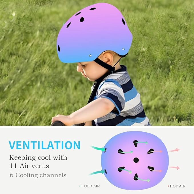 Adjustable Kids Bike Helmet with Knee & Elbow Pads Set, Color Gradient Design for Boys and Girls Aged 3-14+, for Skateboarding, Scooter, Roller & Inline Skating, Longboard-CubbioJoy