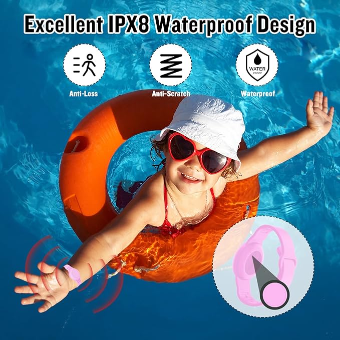2 Pack Waterproof AirTag Bracelet for Kids, Hidden Silicone Wristband for AirTag, GPS Tracker Case for Air Tag Holder Strap Band for Child Toddler, Secure Anti-Loss Protection(Pink Purple)-CubbioJoy