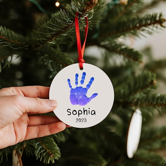 Baby Hand and Footprint Ornament - Baby's Frist Christmas Ornament with Photo, Name, Date - Personalized Baby Gift, Newborn Keepsake, New Mom Gifts-CubbioJoy
