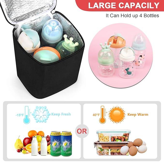 Accmor Breastmilk Cooler Bag, Baby Bottle Cooler Bags, Insulated Tote Bags On The Go, Fits 4 Large 8oz Bottles, for Nursing Mom Daycare Travel-CubbioJoy
