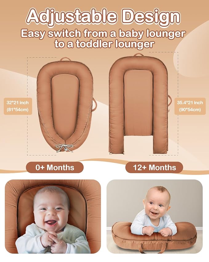 Baby Lounger - Infant Lounger for Newborn 0-24 Months, Pure Cotton Breathable Baby Nest Lounger Cover, Newborn Essentials for Baby Boys & Girls, Co Sleeper Portable Baby Bed for Home and Travel-CubbioJoy
