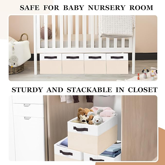 Criusia 8 Pack Large Storage Basket, Fabric Blanket Basket Living Room, Toy Organizers and Storage with Handles for Kids, Laundry Basket for Clothes Towel, Yarn and Craft Storage Bins (14L*10W*9.5H)-CubbioJoy