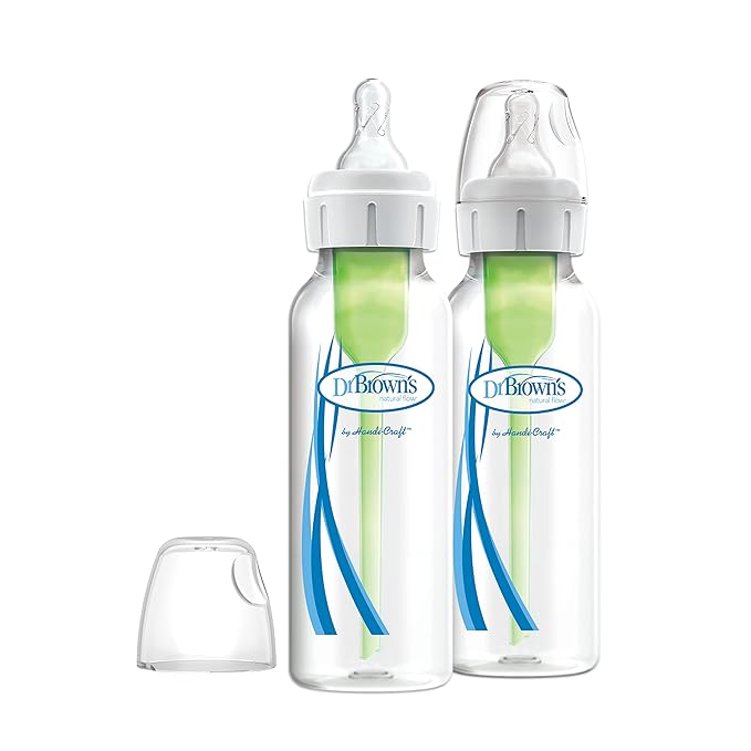 Dr. Brown’s Natural Flow® Anti-Colic Options+™ Narrow Baby Bottles, 8 oz/250ml, with Level 1 Slow Flow Nipple, 4 Pack, Pink/Clear-CubbioJoy