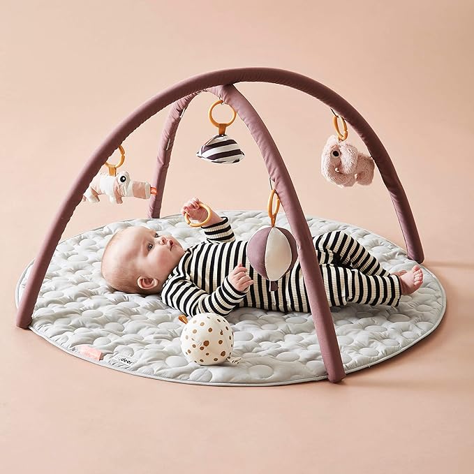 Done by Deer Deer Friends Powder Activity Play Mat with Five Hanging Toys - Soft and Interactive Floor Mat for Kids with Croco, Elphee, Mirror, and Chime Balloons - Perfect for Newborns and Toddlers-CubbioJoy
