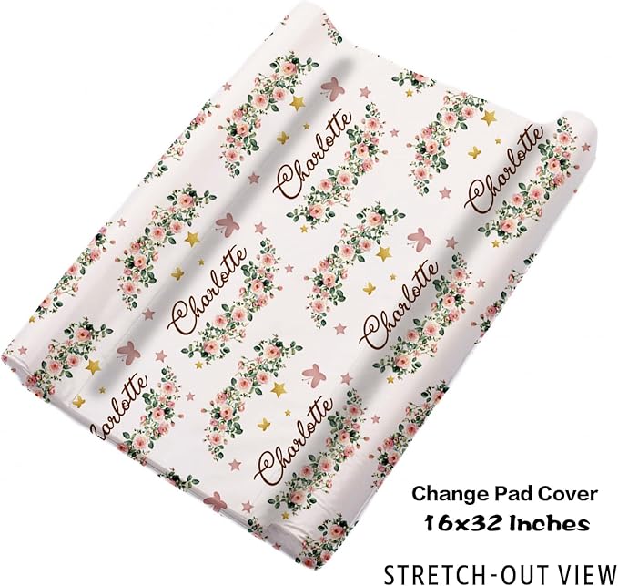 Custom Nursery Crib Bedding Set: Personalized Name 4 Piece Floral Leopard Design Baby Crib Sets for Girls - Toddler Double Layer Blanket Set, Comfortable Crib Bed Sheets for Baby Toddlers-CubbioJoy