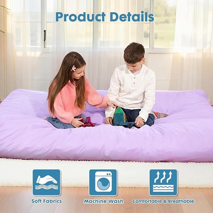 Bmag Giant Bean Bag Chair for Adults, 6FT Bean Bag Chair Convertible Bean Bag Pad, Large Chairs with Memory Foam Filler, Removable Washable Cover for Living Room Bedroom Office - Purple-CubbioJoy