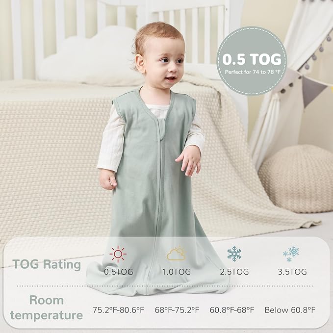 JELLYMONI Baby Sleep Sack 18-24 Months 100% Cotton Wearable Blanket, 0.5 TOG Soft Lightweight Toddler Sleeping Sack 3 Pack 2-Way Zipper Newborn Sleep Sacks-CubbioJoy
