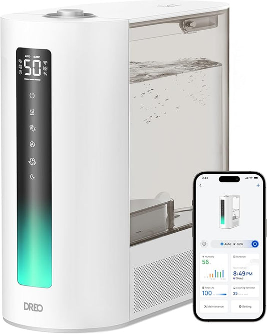 Dreo 6L Humidifiers for Bedroom, Smart Warm & Cool Mist for Large Room, 60Hr Quiet Runtime for Baby, Plant, Humidity Sensor, Indicator Light, 12H Timer, Google/Alexa, White-CubbioJoy