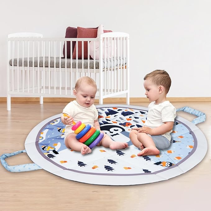 Baby Play Mat Tummy Time Mat with Exclusive Foldable Design, Stage-Based Skill Development Activity Gym Mat, Machine Washable Play Mat for Baby Girl with Gift Package-CubbioJoy