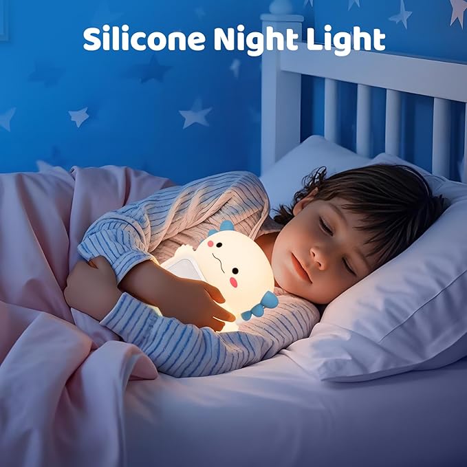 Axolotl Alarm Clock with Night Light for Kids, Rechargeable Silicone Lamp Time to Wake Clock Cute Animal Tabletop Lamp, Perfect Sleep Companion for Boys Girls, White-CubbioJoy