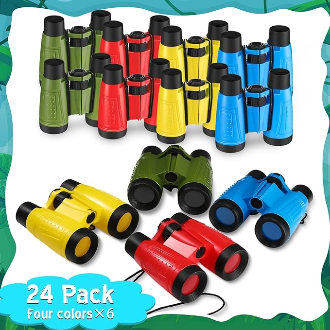 24 Pieces Toy Binoculars with Neck String Assorted Colors Novelty Binoculars Camping Birthday Party Supplies Nature Exploration Toys for Outdoors Indoors Sightseeing, Camping, Birdwatching Wildlife-CubbioJoy