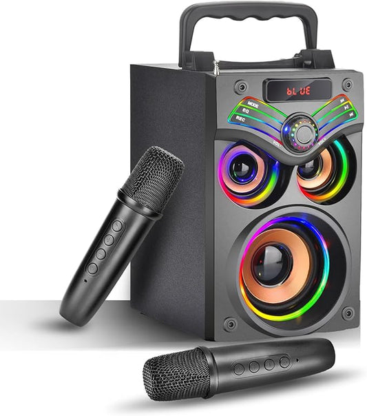 Karaoke Machine,Portable Bluetooth Karaoke Speaker with 2 Wireless Microphone for Adults Kids,with 20W(Peak) Speaker,Handle &RGB Lights,Supports TF Card/USB/Aux in/TWS,for Home,Party-CubbioJoy