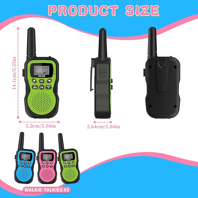 3 Pcs Walkie Talkies for Kids Rechargeable 3 KM Handheld Walkie Talkies Long Range 22 Channel 2 Way Radio Birthday Party Gifts for 3-12 Years Old Girls Boys Outside Adventure Camping Hiking-CubbioJoy