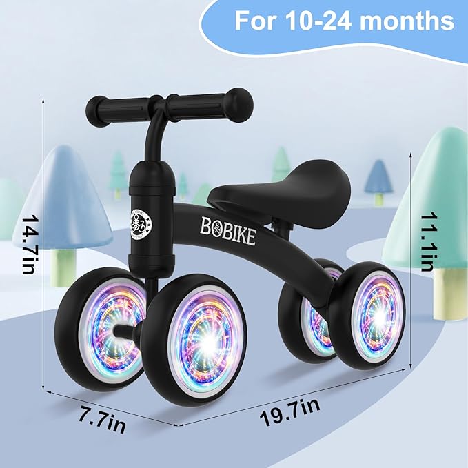 Baby Balance Bike Toys for 12-36 Months Kids Toy Boy and Girls Gifts Toddler Best First Birthday Gift Children Walker No Pedal Infant 4 Wheels Bicycle (Colorful, Black-Light)-CubbioJoy