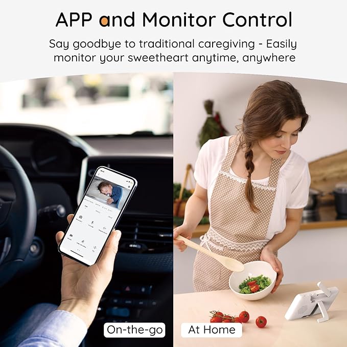 BOIFUN 2K Split-Screen 5 Inch Wi-Fi Baby Monitor with 2 360° Cameras, AI Motion & Sound & Humidity & Temp Detection, Auto Tracking Via Smartphone App and Monitor Control, Infrared Night Vision-CubbioJoy