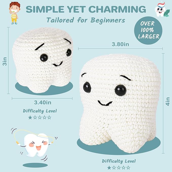 Crochet Kit for Beginners, Crochet Kit w Step-by-Step Video Tutorials, Crochet Starter Kit Learn to Crochet Kits for Adults Kids Beginners, Crochet Kit Tooth (40%+ Yarn Content)-CubbioJoy