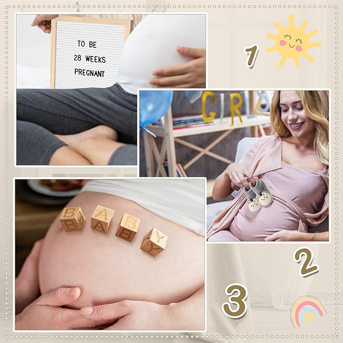 9 Pcs Pregnancy Announcement Set Pregnancy Reveal Ideas Felt Letter Board Baby Bodysuit Baby Booties Photo Frame Bear Plush Baby Wood Blocks for Coming Soon Baby Announcement (White,Bright)-CubbioJoy
