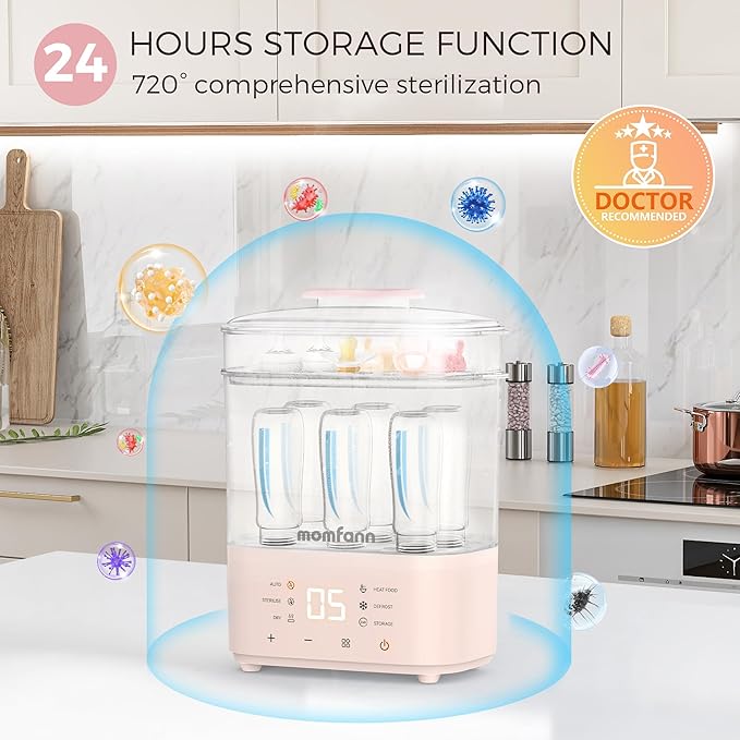 Bottle Sterilizer and Dryer, All-in-One Electric Steam Sterilizer Bottle Sanitizer for Baby Bottles, Pump Parts Accessories Newborn Essential Bottle Warmer for Breastmilk & Thaw (Pink)-CubbioJoy