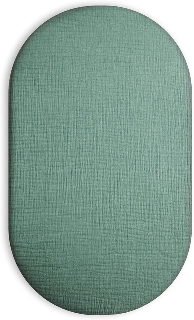Bassinet Sheet for Baby Boy and Girl, Fitted Sheets for Rectangle, Oval, Hourglass Bassinet Mattress, Muslin Moses Basket Sheets with Neutral Style (Roman Green)-CubbioJoy